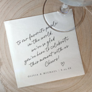 Handwritten love note style heart wedding napkins