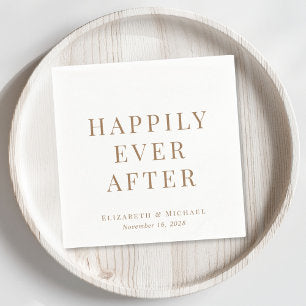 Happily Ever After Gold Typography Wedding Napkins