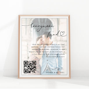 Heart Script Photo Honeymoon Fund Elegant Wedding Poster
