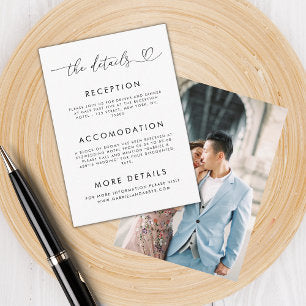 Heart Script & Photo Wedding Details Minimalist Enclosure Card