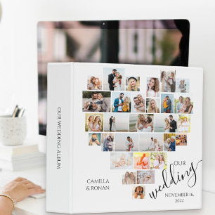 Heart Shaped Photo Collage White Wedding 3 Ring Binder