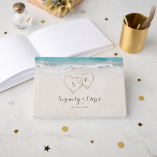 Hearts in the sand destination beach wedding guest book