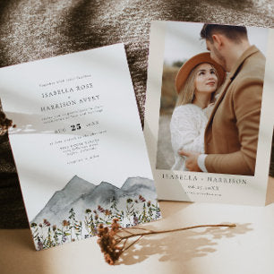 HEIDI Boho Watercolor Mountain Wildflower Wedding Invitation