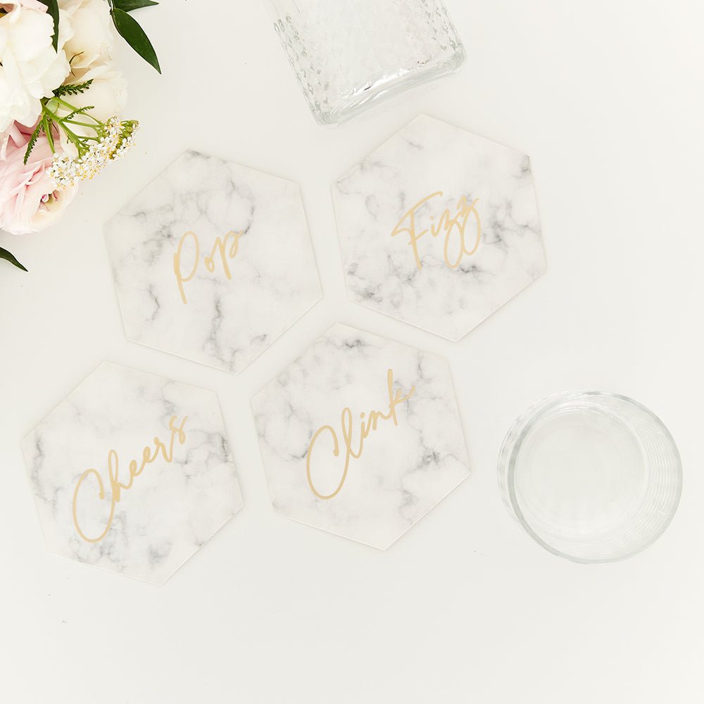 Hexagonal Paper Drink Coasters - Geo Marble Collection - Set Of 12