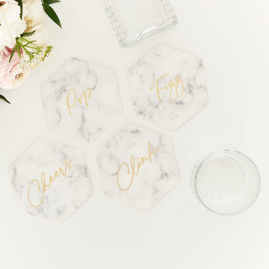Hexagonal Paper Drink Coasters - Geo Marble Collection - Set Of 12