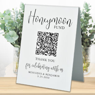 Honeymoon Fund Elegant Script QR Code Wedding Table Tent Sign