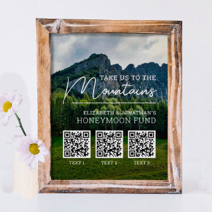 Honeymoon fund modern cash qr code poster