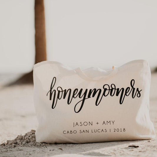 Honeymooners Personalized Canvas Beach Bag for Newlyweds