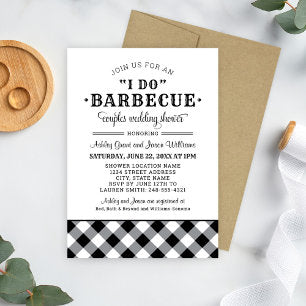 I Do BBQ Black Gingham Wedding Couples Shower Invitation