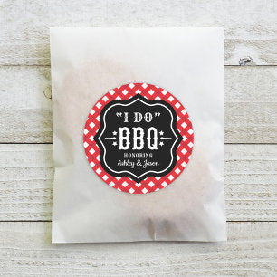I Do BBQ Red Gingham Custom Wedding Classic Round Sticker