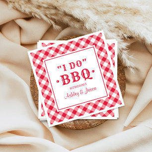 I Do BBQ Red Gingham Custom Wedding Monogram Napkins