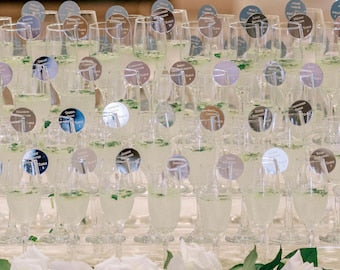 Wedding Drink Charm, Wedding Place Card Ideas, Glass Marker, Wine Charm Cocktail, Champagne Charms, Drink Charm Label, Acrylic Name Tags