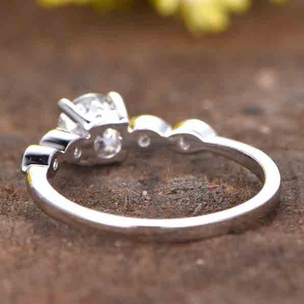 0.5 Carat Round White Opal Engagement Ring Diamond Accent Claissic