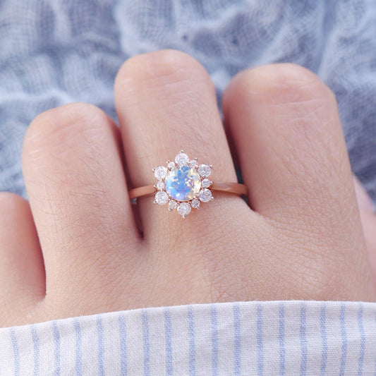 Floral Female Moonstone Engagement Ring Rose Gold women-no002