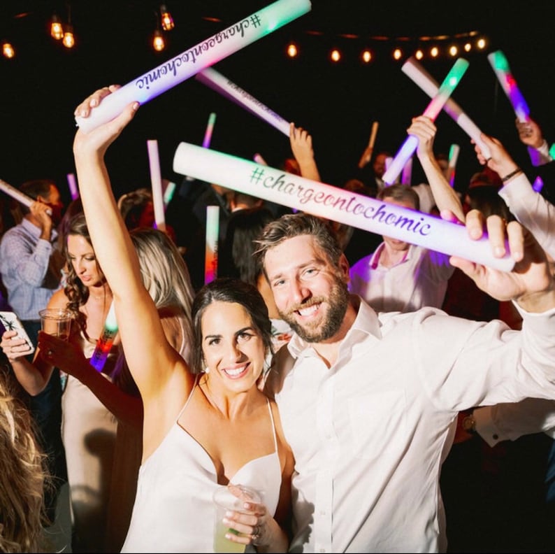 100 Customizable Wedding LED Foam Party Sticks: 16 Inch Flashing Glow Batons