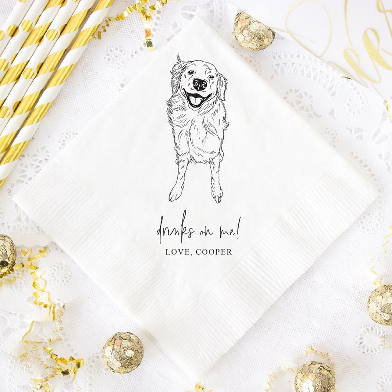 Dog Wedding Napkins, Custom Pet Portrait, Napkins For Wedding, Dog Lover Wedding, Pet Sketch Napkins, Dog Illustration Napkins