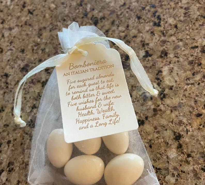 Gold Foil Wedding Favor Tags: Koufeta Bomboniera, Italian Tradition, 2.25" x 1.5" Size