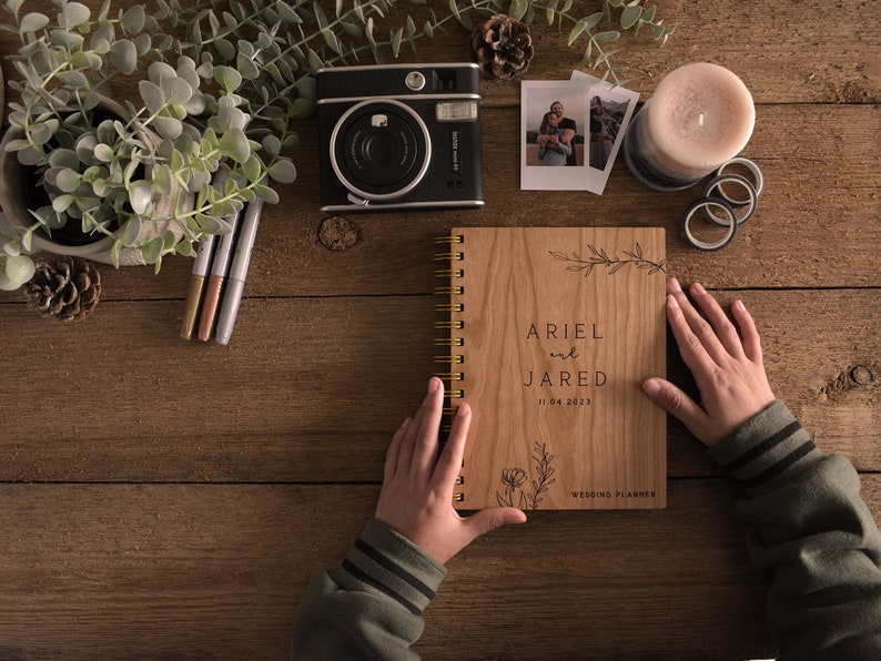 Our Wedding Planner Book Floral Custom Wooden Wedding Planner Hard Cover Book Best Friend Wedding Gift to Bride