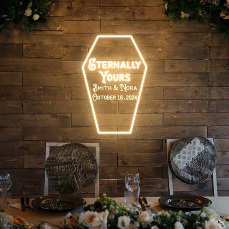 Eternally Yours Coffin Neon Sign: Gothic Wedding Decor