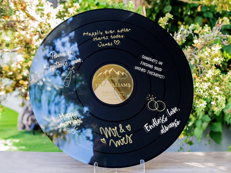 Wedding Guest Book Alternative, Welcome Wedding Signs, Vinyl Record Guest Book, Acrylic Wedding Decor, 3 Design w Color & Size Options