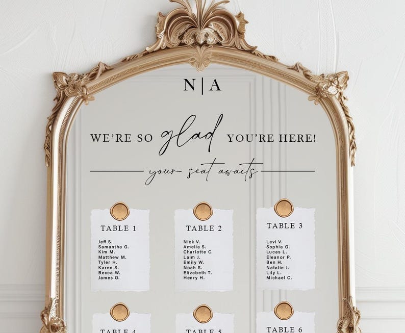 Custom Wedding Seating Chart Mirror Decal, Personalized Vinyl