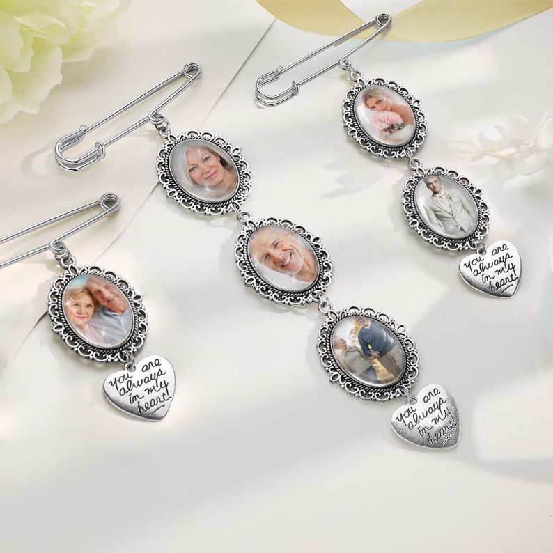 Custom Bridal Bouquet Charm,Flower Bouquet Photo Charm,Wedding Memorial Keepsake,Memory Remembrance Pin,Wedding Memorial Gifts