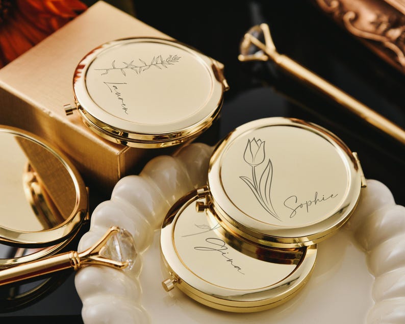Engraved Bridesmaids Gifts Pocket Makeup Mirror, Elegant Bridal Shower Gift, Personalized Compact Mirror, Bridesmaid Thank You Gift
