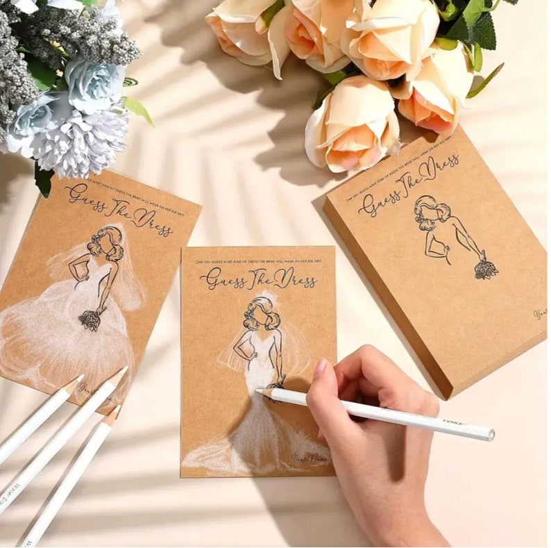 Guess the Dress Bridal Shower Game PRINTED Shower Game Set with Pencils Wedding Party Activity Rustic Wedding Guest Game for Bride