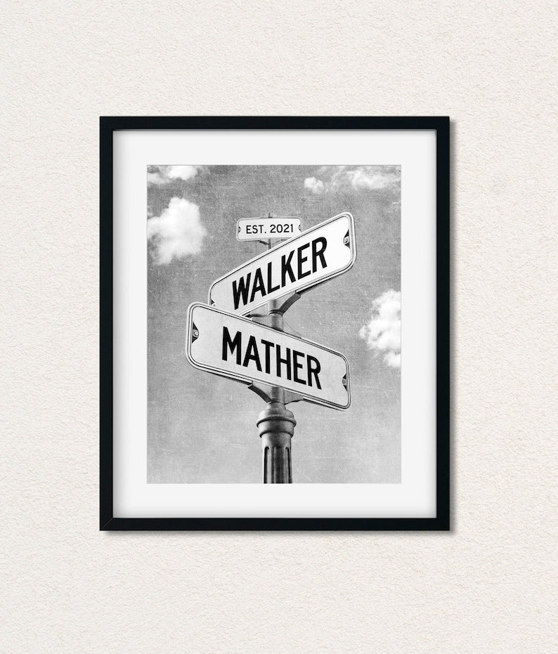 Unique Street Sign Engagement or Wedding Gift for Couple with Names