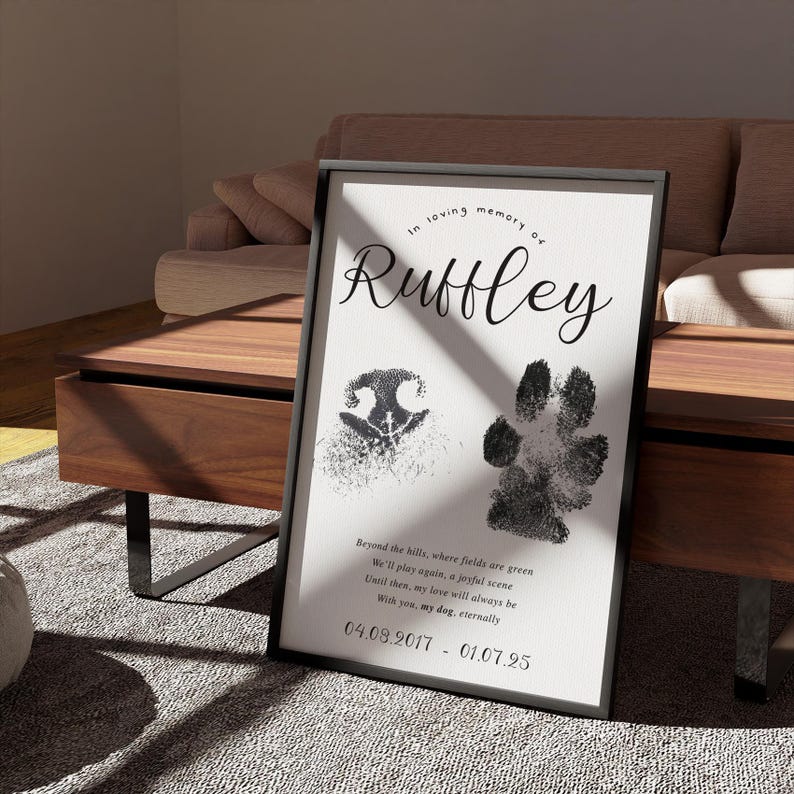 Ink Paw Print & Nose Print Memorial € Custom Paw Print Photo + Name, Date, Poem on Canvas, Dog Memorial, Grieving Gift, Sentimental Gift
