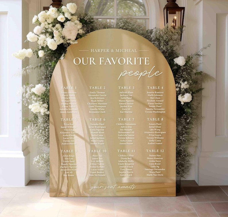 Gold Acrylic Wedding Sign | Gold Table Seating Chart | Gold Custom Wedding Seating Chart | Table Seating Chart Sign | Our Favorite People