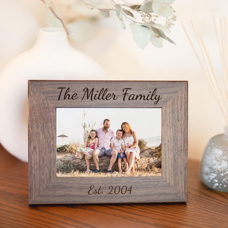 Family Picture Frame, Custom Engraved Solid Walnut Wood Personalized Picture Frame, 4x6 5x7 8x10 Wedding Photo Gift, Grandma Photo Frame
