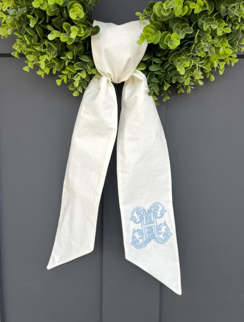 Embroidered Custom Wedding Wreath Sash Wedding Decor Aisle Marker Sash Personalized Bridal Shower Gift Wedding Gift Wedding Bouquet Sash