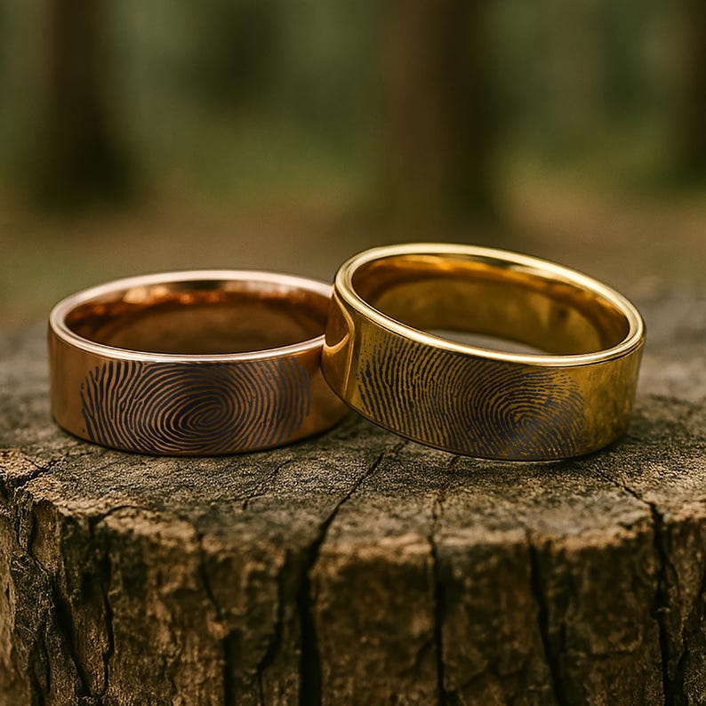 Engraved Actual Fingerprint Wedding Band, Personalized Engagement Ring, Real Fingerprint Ring, Custom Print Ring FREE TEXT ENGRAVING 8mm 6mm