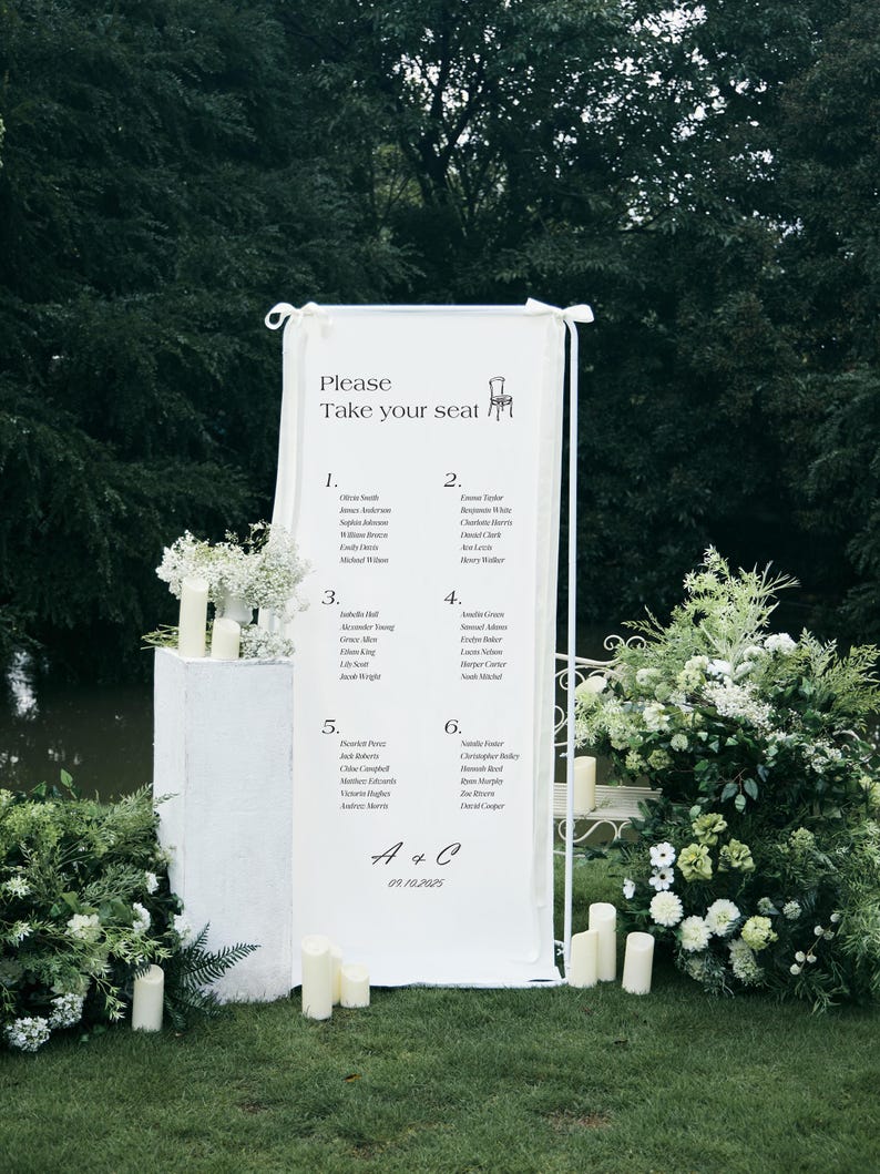 Fabric Wedding Seating Chart, Linen Table Plan, Customized Wedding Sign, Custom Wedding Decor, Garden Reception Banner,Elegant Fabric Poster