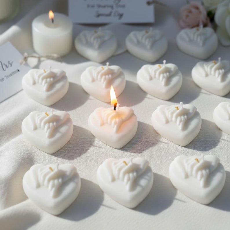 Heart Candle Wedding Favors For Guests, Elegant Soy Wax Guest Gift, Personalized Bridal Shower Gift, Party Favors Minimalist Wedding Decor