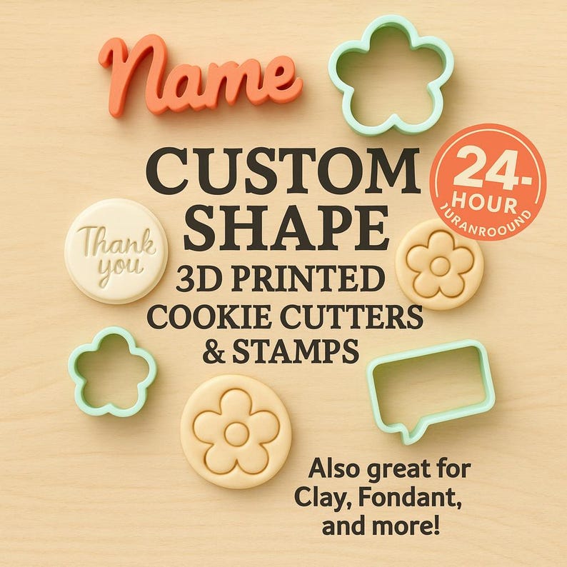 Fast 24 Hour Turnaround - Custom Cookie Cutter Made from Your Photo, Logo, or Drawing | Personalized 3D Printed Cookie Cutter