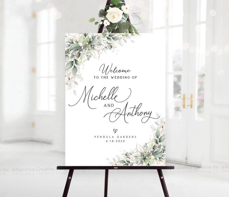 Greenery wedding sign, Wedding Welcome Sign, Wedding Invitation, Greenery Wedding Sign, Greenery Wedding Decorations, Sage green Decor