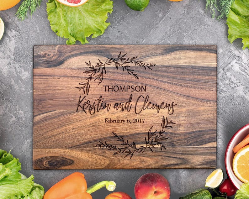 Engraved cutting board Custom wedding board, Personalized engagement or bridal shower gift for couple