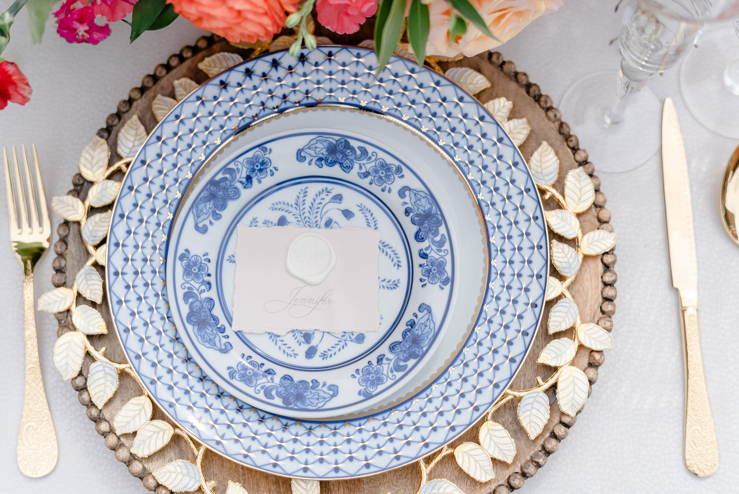 Vintage Grey Wedding Place Cards with Ripped Edges, Delicate Calligraphy Script and White Wax Seal with Guest Name — Other Colors Available
