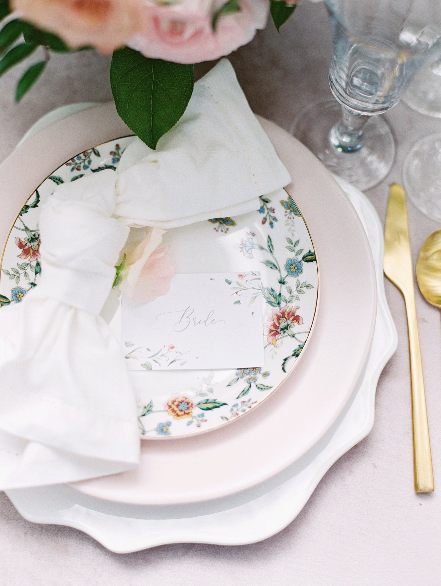 Floral Blush Pink Flowers and Greenery Wedding Place Cards Escort Cards with Printed Guest Names with Table Number Option