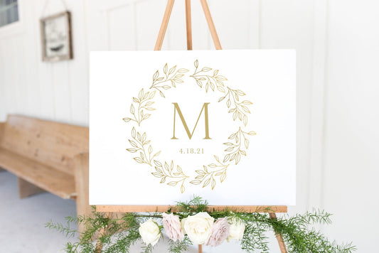 Personalized Floral Wreath Acrylic Wedding Welcome Sign