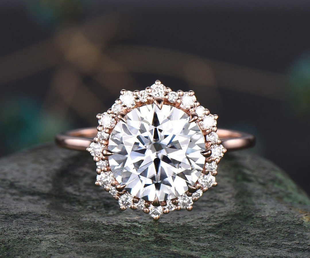 4ct Round Moissanite Engagement Ring Solid 14k Rose Gold Snowdrift Halo Diamond Ring Women Promise Anniversary Wedding Ring Fine Jewelry