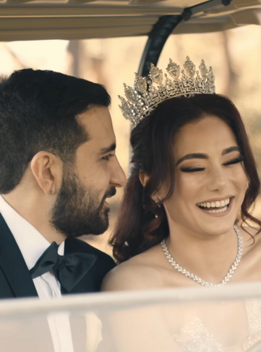 Ellee Real Bride Adorned With Majestic Royal Bridal Full Crown With Brilliant Swarovski Crystals