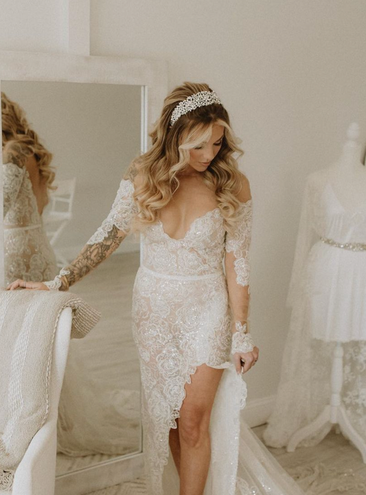 Ellee Real Bride Adorned With Natalia-Pearls Swarovski Bridal Headpiece