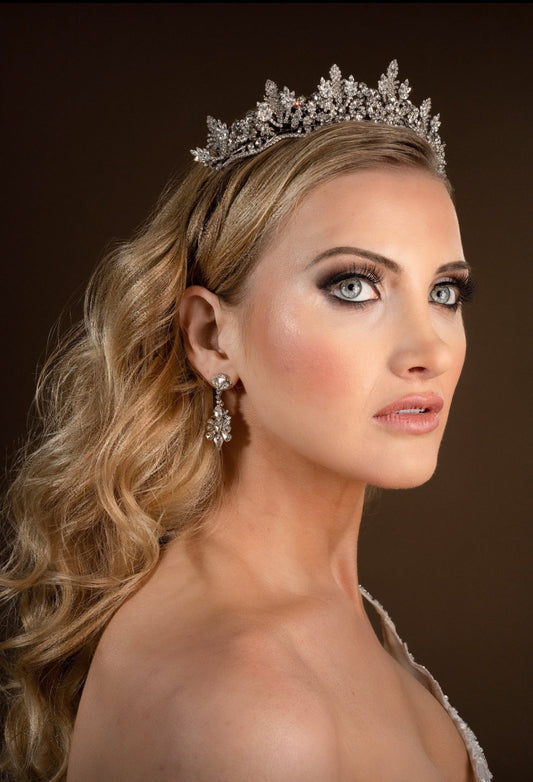 Amal Luxurious 3-D Bridal Crown, Stunning Royal Wedding Crown