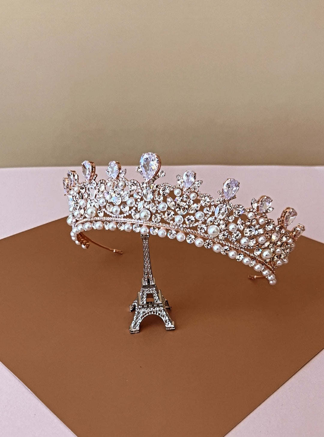 Carina Rose Gold Swarovski & Pearls Bridal Crown, Wedding Tiara