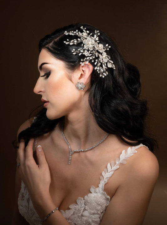 Marianna Floral Swarovski And Pearls Hair Comb