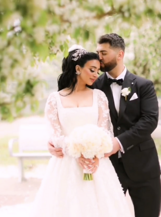 Ellee Real Bride Adorned With Ericana Luxurious Bridal Headpiece With Swarovski Crystals
