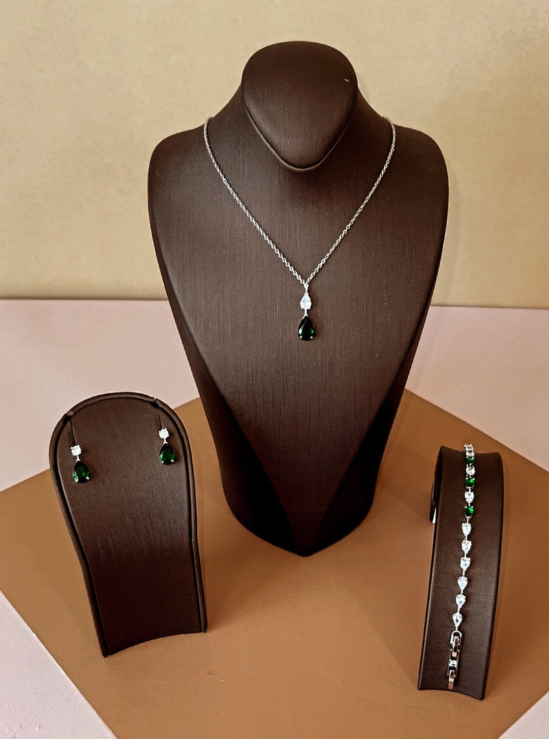 Lilit-Emerald Swarovski Jewelry Set With Necklace, Bracelet, Drop Earrings *Final Sale*